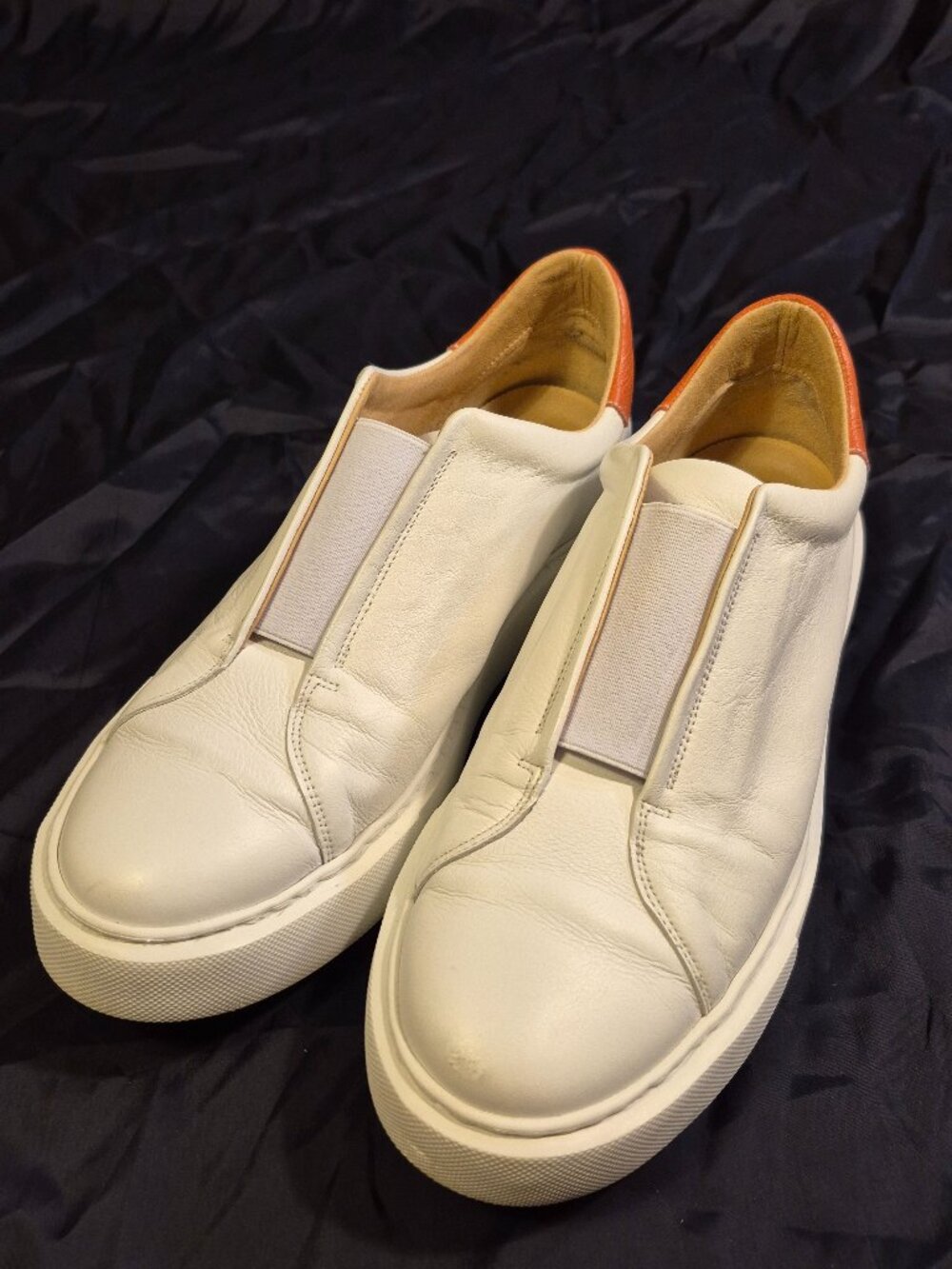 L'INTERVALLE white men's leather laceless slip-on speakersers